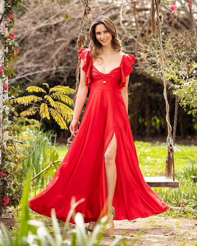 Vestido Dora Satinado Rojo