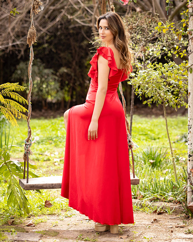 Vestido Dora Satinado Rojo